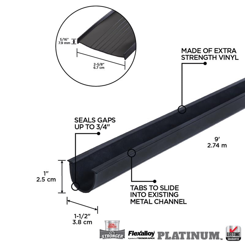 M-D Building Products Platinum Black Vinyl Door Bottom For Garage Doors 9 ft. L X 2.5 in.