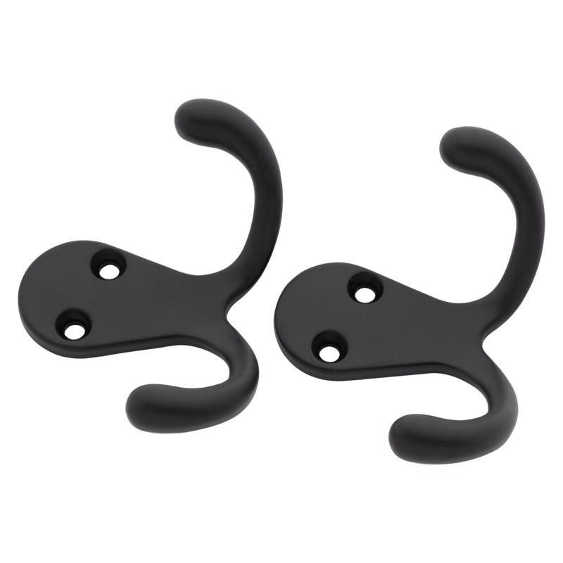 National Hardware Medium Matte Black Metal 2.88 in. L Double Hook 35 lb 2 pk