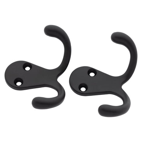 National Hardware Medium Matte Black Metal 2.88 in. L Double Hook 35 lb 2 pk