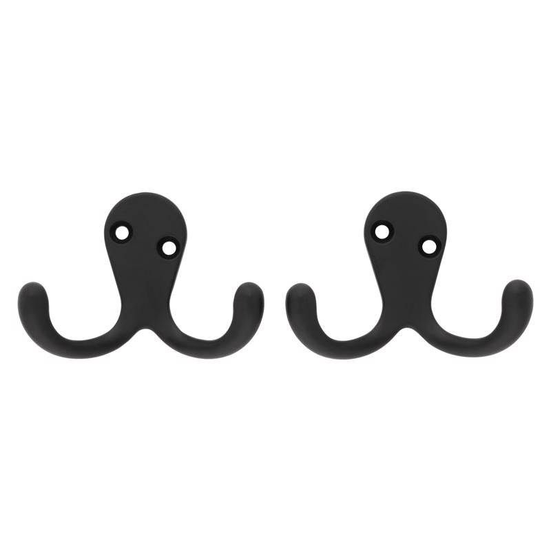National Hardware Medium Matte Black Metal 2.88 in. L Double Hook 35 lb 2 pk