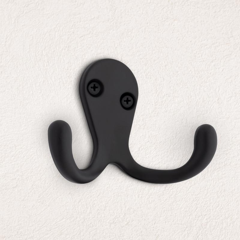 National Hardware Medium Matte Black Metal 2.88 in. L Double Hook 35 lb 2 pk