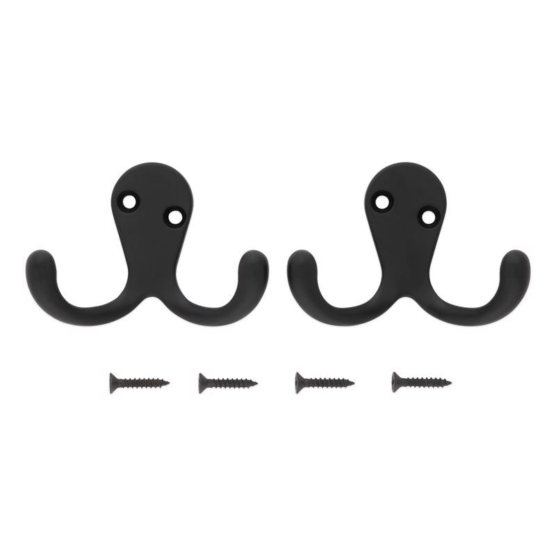 National Hardware Medium Matte Black Metal 1.76 in. L Double Hook 35 lb 2 pk