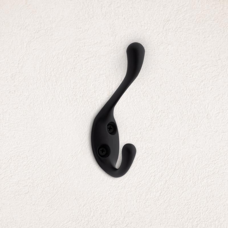 National Hardware Medium Matte Black Metal 4.59 in. L Heavy Duty Coat/Hat Hook 75 lb 1 pk
