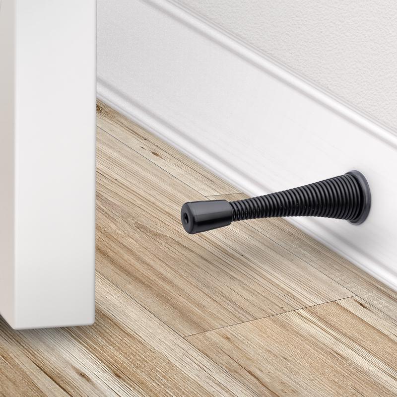 National Hardware Steel Matte Black Spring Door Stop Mounts to wall 0.87 in.