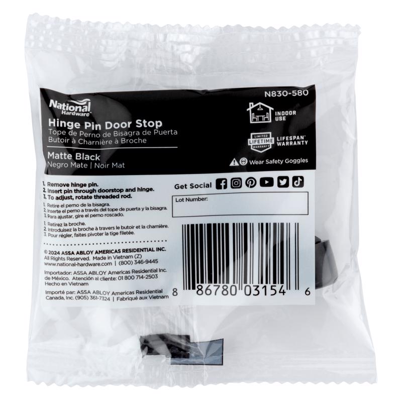 National Hardware Zinc Matte Black Hinge Pin Door Stop Mounts to door 0.63 in.