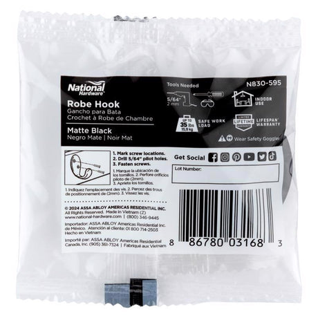 ROP HK MTL BLK 3.94" 2PK