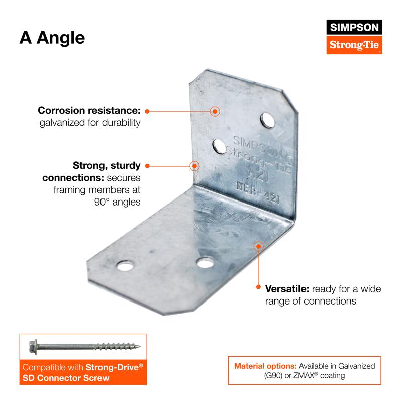 Simpson Strong-Tie ZMax 2.5 in. H X 1.5 in. W 18 Ga. Galvanized Steel Framing Angle
