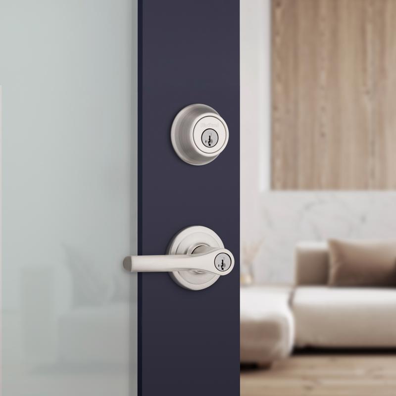 Kwikset Henley Satin Nickel Lever and Single Cylinder Deadbolt KW1 1-3/4 in.