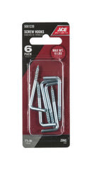Ace Small Zinc-Plated Silver Steel 1.8125 in. L Square Bend Screw Hook 15 lb 6 pk