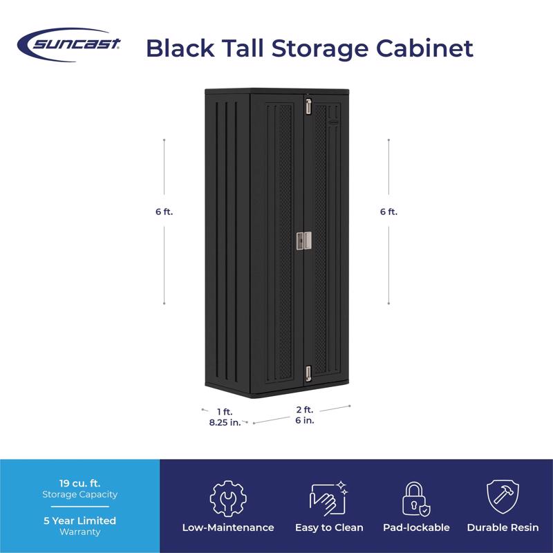 Suncast Cabinet 72 in. H X 30 in. W X 20.25 in. D Black Resin 2-Door Cabinet