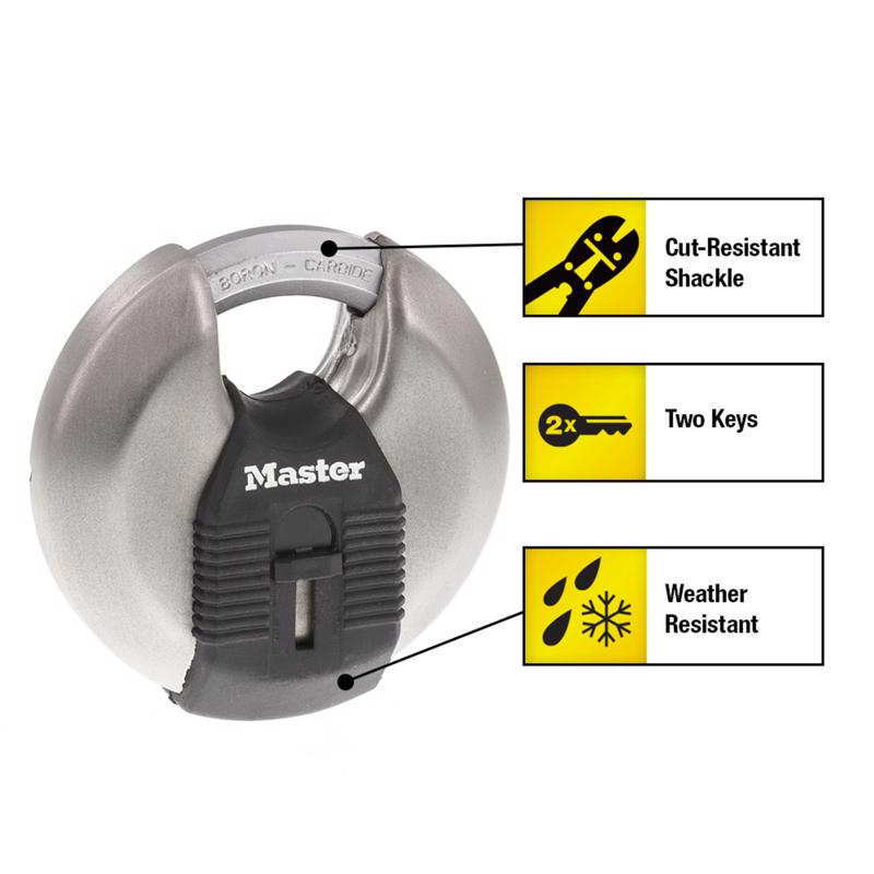 Master Lock 3-1/8 in. W Stainless Steel 4-Pin Cylinder Disk Padlock