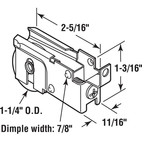 Prime-Line 1-1/4 in. D X 3/8 in. L Steel Patio Door Roller Assembly 1 pk