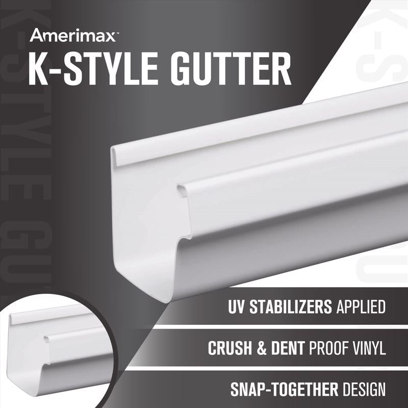 Amerimax 3.38 in. H X 4.4 in. W X 48 in. L White Vinyl K Gutter