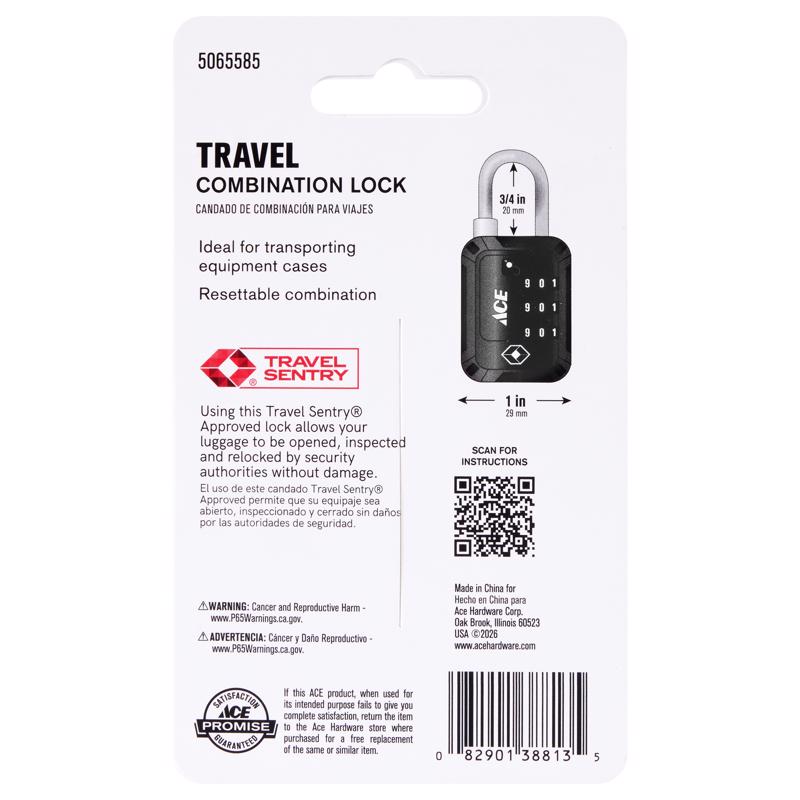 Ace 1-1/2 in. H X 1 in. W X 1/4 in. L Zinc Alloy 3-Dial Combination Luggage Lock