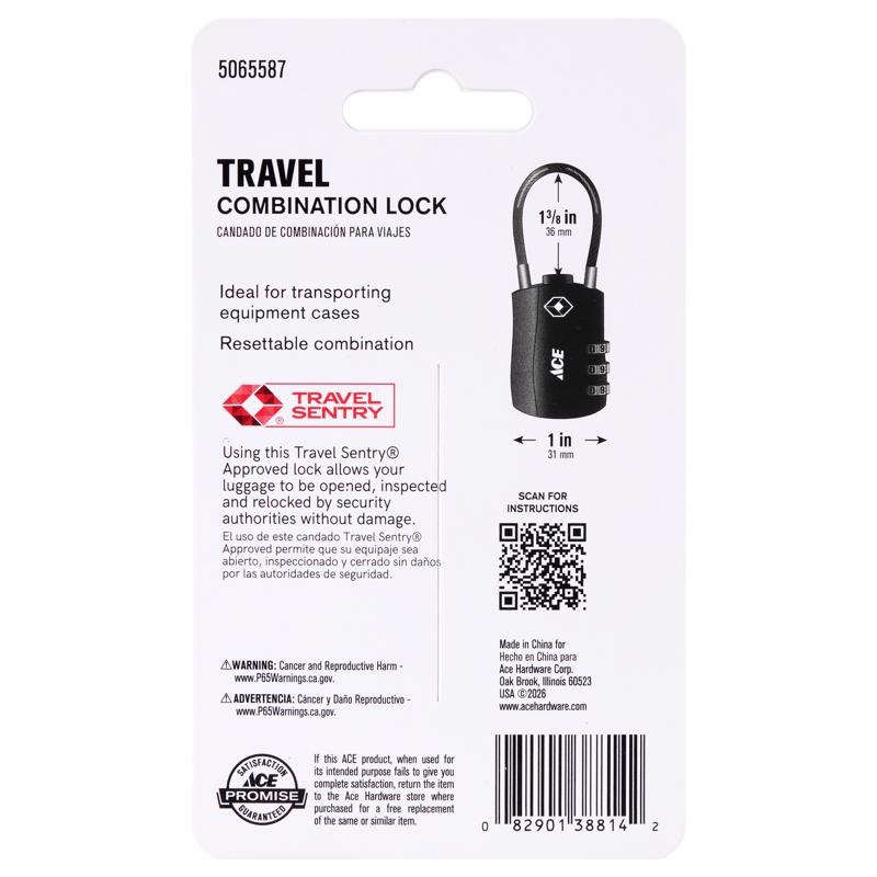 Ace 1-3/4 in. H X 1 in. W X 1/8 in. L Zinc Alloy 3-Dial Combination Luggage Lock