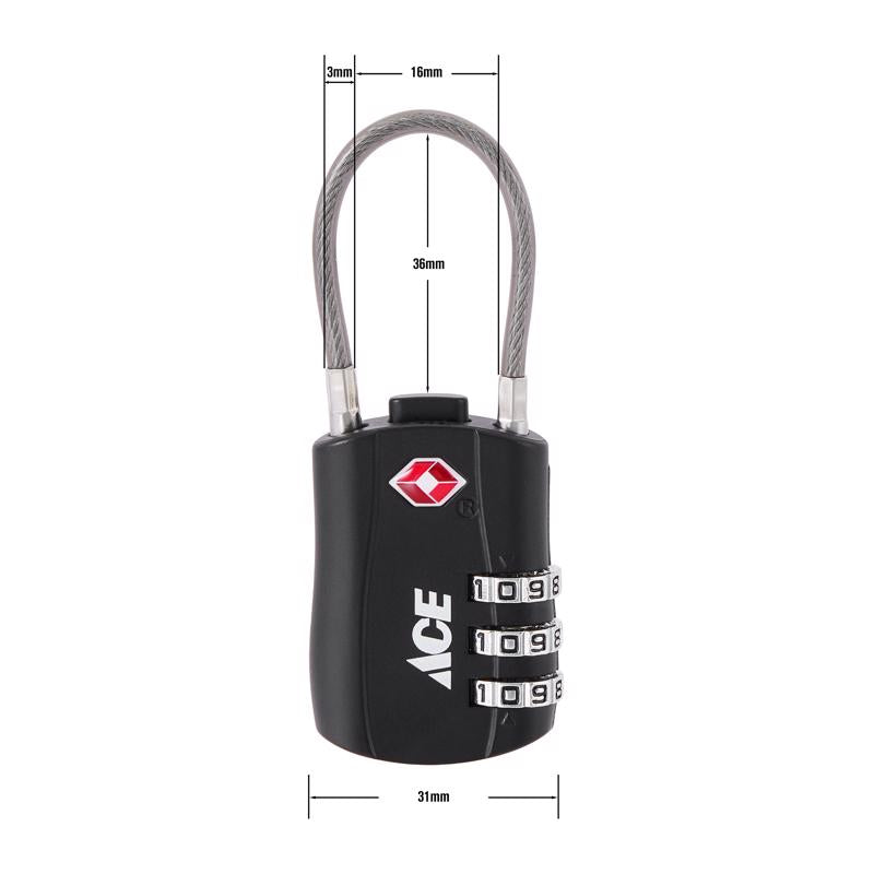 Ace 1-3/4 in. H X 1 in. W X 1/8 in. L Zinc Alloy 3-Dial Combination Luggage Lock