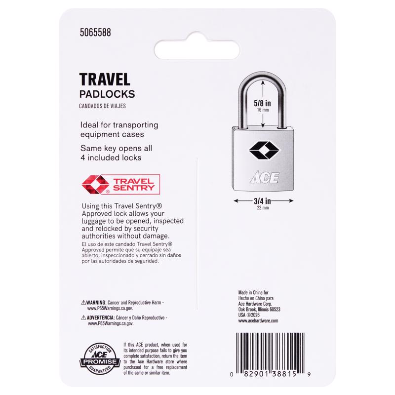 Ace 3/4 in. H X 3/4 in. W X 3/8 in. L Brass Key Luggage Lock