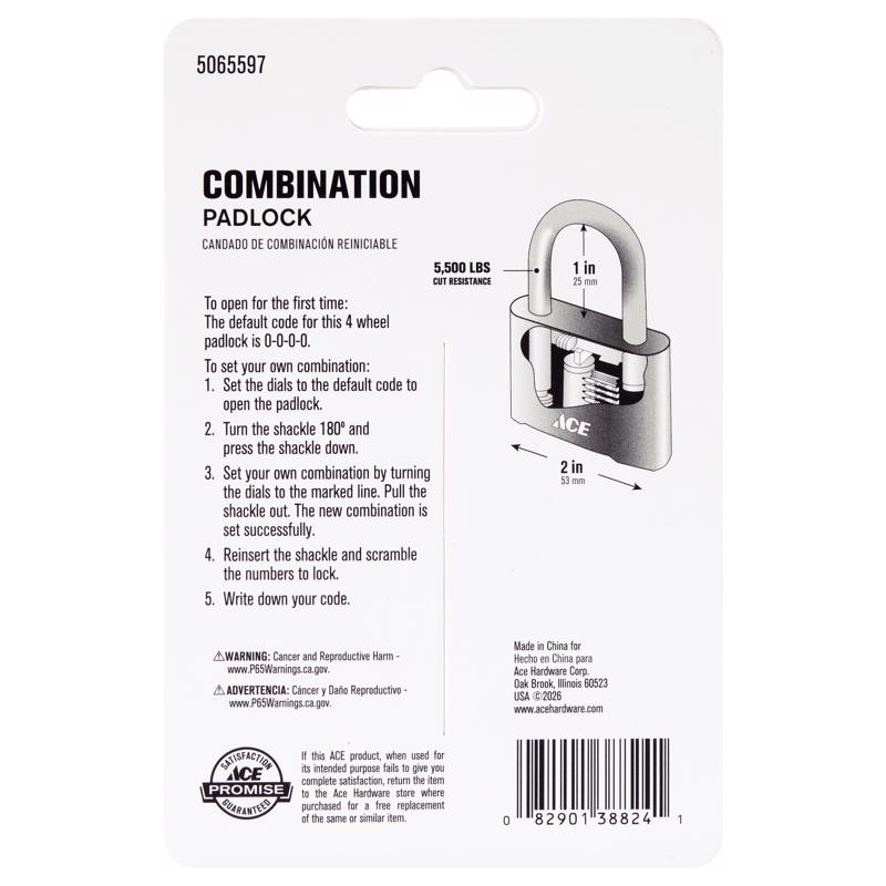 Ace 1-5/8 in. H X 2 in. W X 1 in. L Zinc Alloy 4-Dial Combination Padlock