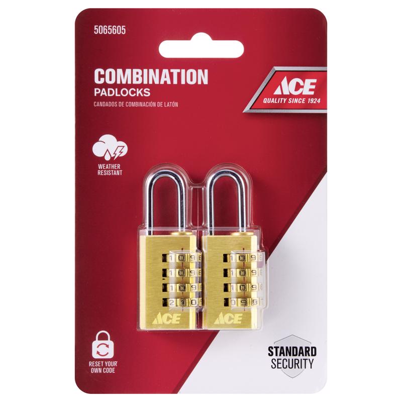 Ace 1-3/8 in. H X 3/4 in. W X 3/8 in. L Brass 4-Dial Combination Padlock