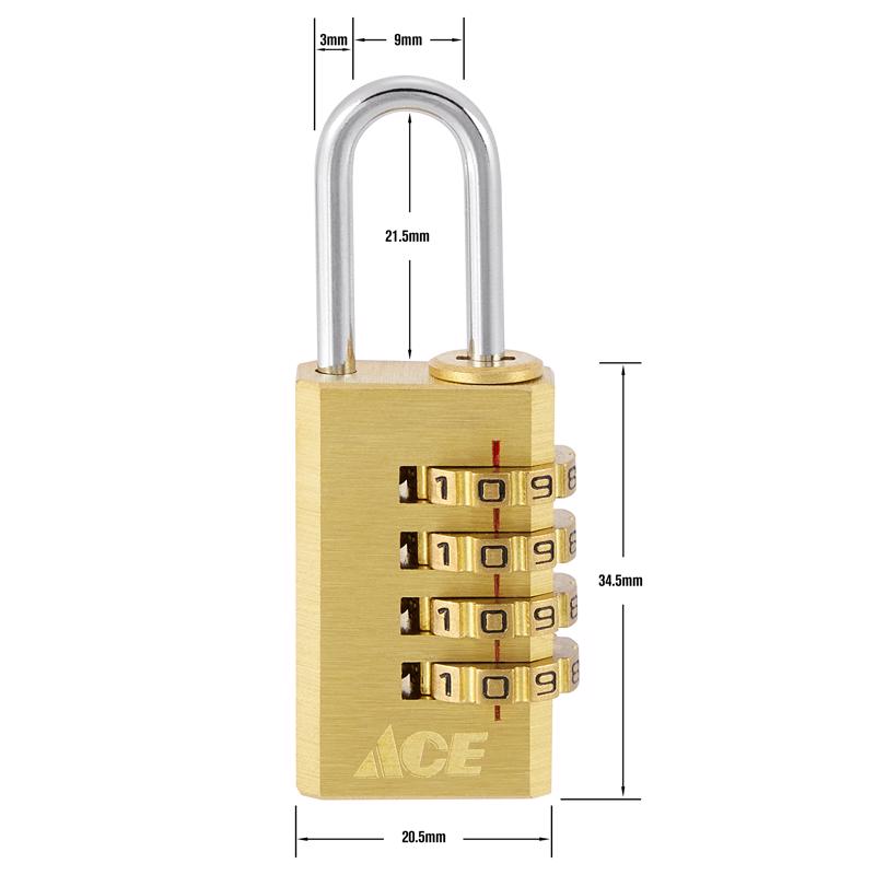 Ace 1-3/8 in. H X 3/4 in. W X 3/8 in. L Brass 4-Dial Combination Padlock