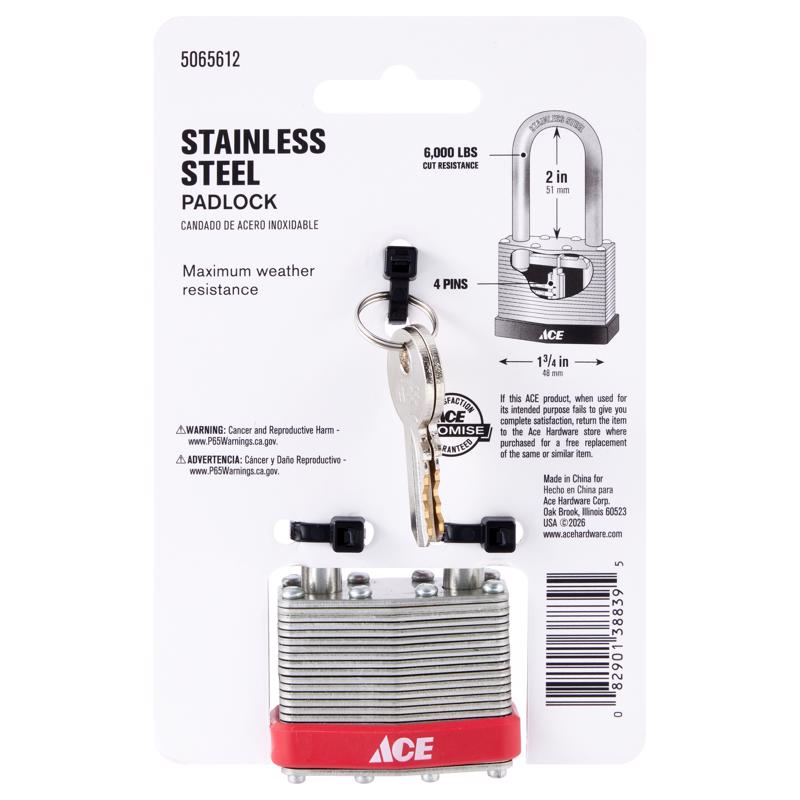 Ace 1-5/16 in. H X 1-3/4 in. W X 1-1/16 in. L Stainless Steel 4-Pin Tumbler Weather-Resistant Padloc