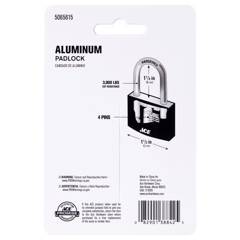 Ace 1-1/4 in. H X 1-1/2 in. W X 5/8  L Aluminum Double Locking Covered Padlock