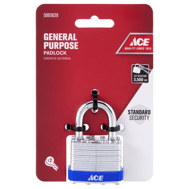 Ace 1 in. H X 1.72 in. W X 1.03 in. L Laminated Steel Double Locking Padlock
