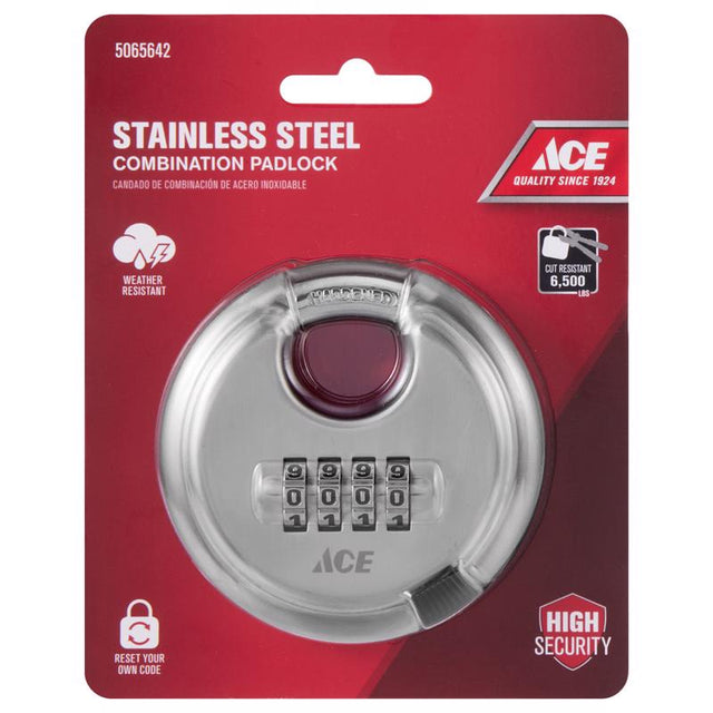 Ace 1-7/8 in. H X 3 in. W X 7/8  L Stainless Steel 4-Digit Combination Disk Padlock