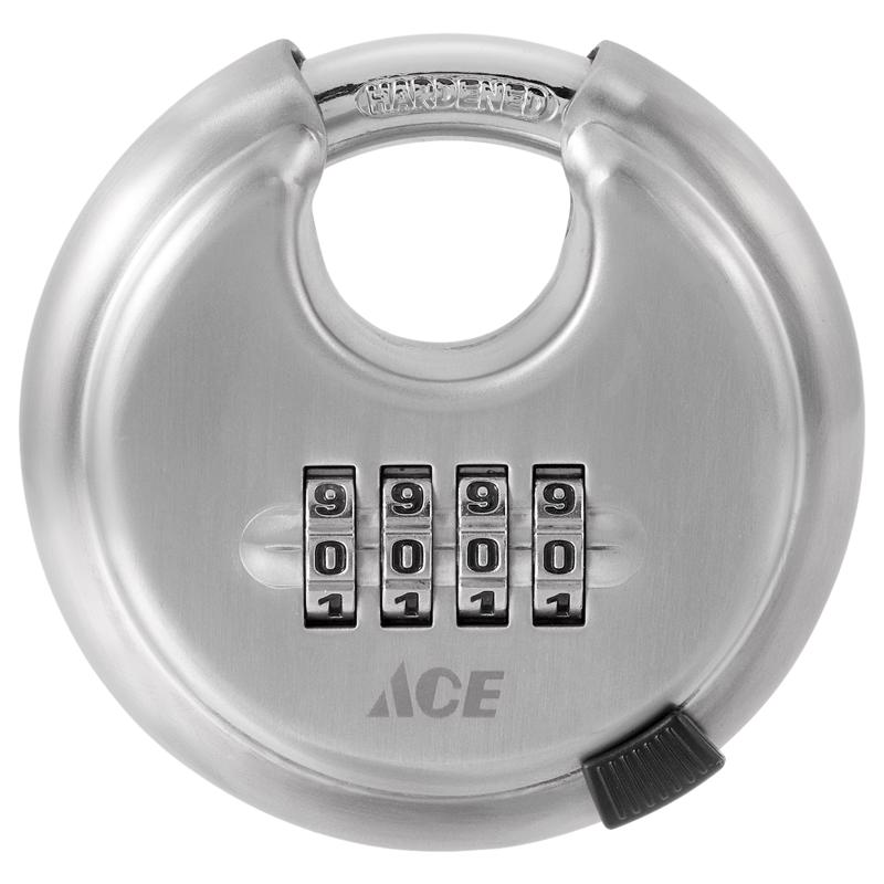 Ace 1-7/8 in. H X 3 in. W X 7/8  L Stainless Steel 4-Digit Combination Disk Padlock