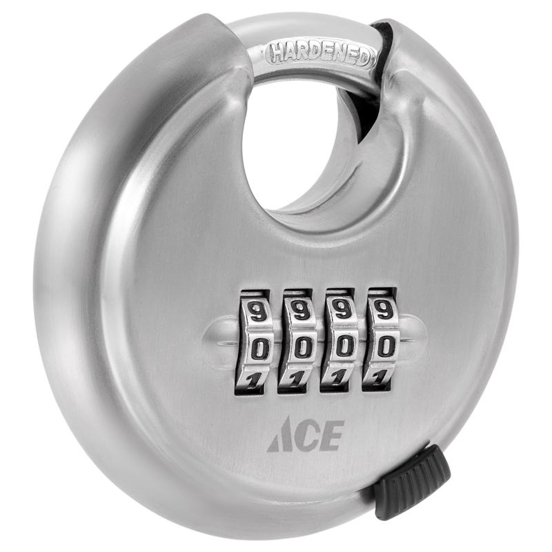 Ace 1-7/8 in. H X 3 in. W X 7/8  L Stainless Steel 4-Digit Combination Disk Padlock