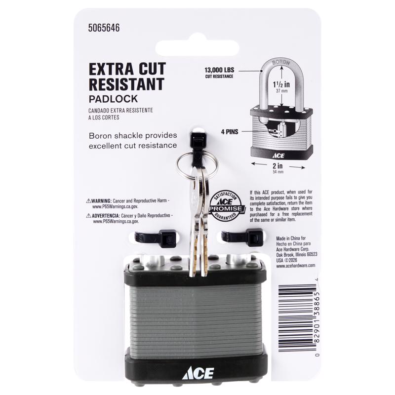 Ace 1-3/4 in. H X 2 in. W Laminated Steel 4-Pin Tumbler Weather-Resistant Padlock