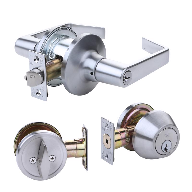 Tell Manufacturing Satin Chrome Entry Lever and Deadbolt Set N/A 1-3/4 in.