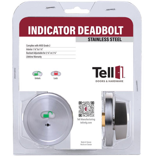Tell Manufacturing Satin Chrome Stainless Steel Indicator Deadbolt