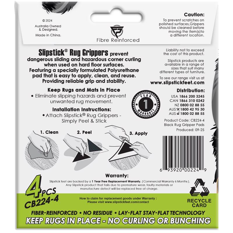Slipstick Rubber Self Adhesive Gripper Pad Black Triangle 4.2 in. W 1 pk