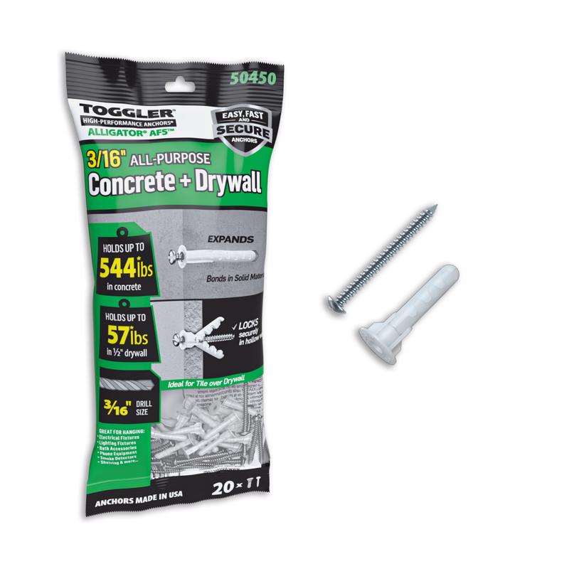 Toggler 3/16 in. D X 1 in. L Plastic Flat Head Drywall Anchors 20 each