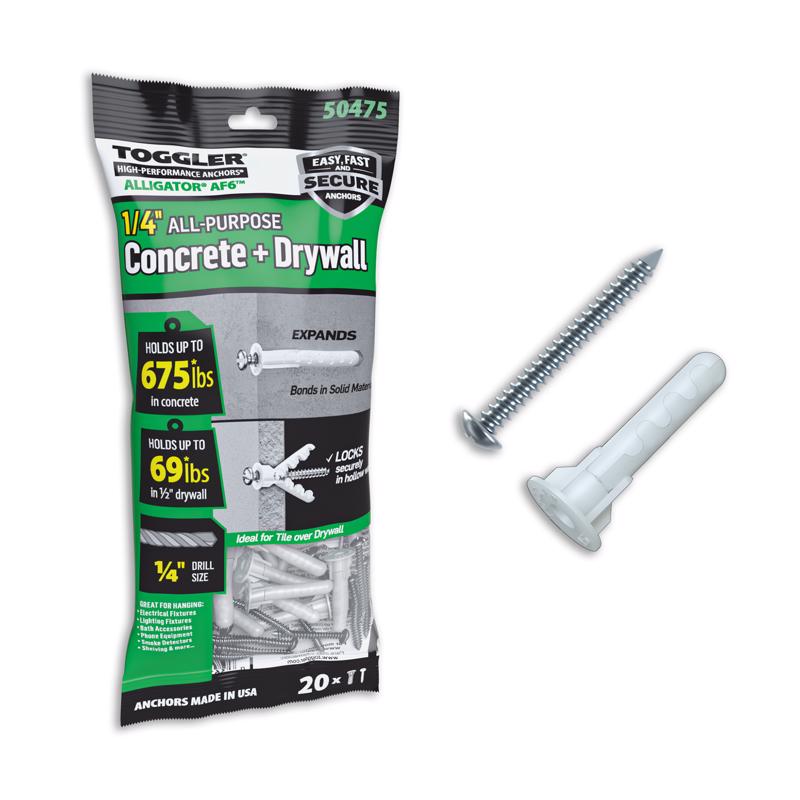 Toggler 1/4 in. D X 1-3/16 in. L Plastic Flat Head Drywall Anchors 20 each