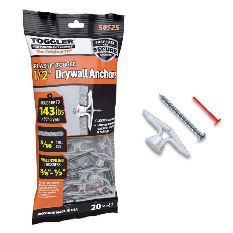 Toggler 3/4 in. D X 1-13/16 in. L Plastic Flat Head Drywall Anchors 20 pc