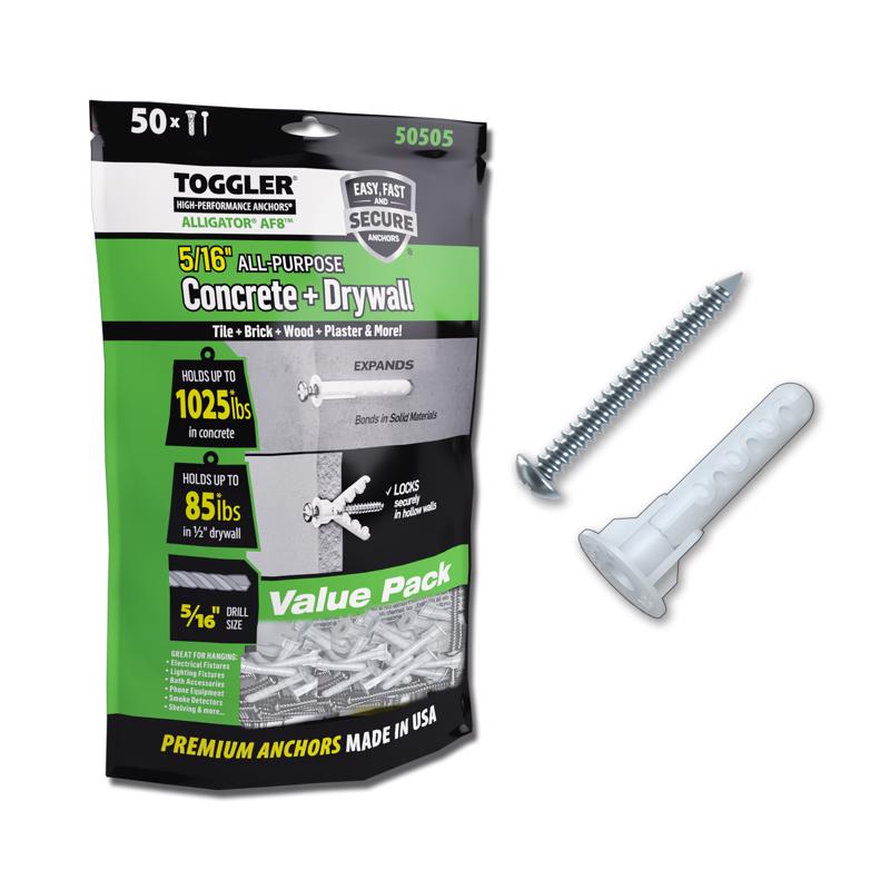 Toggler 5/16 in. D X 1-5/8 in. L Plastic Flat Head Drywall Anchors 50 each