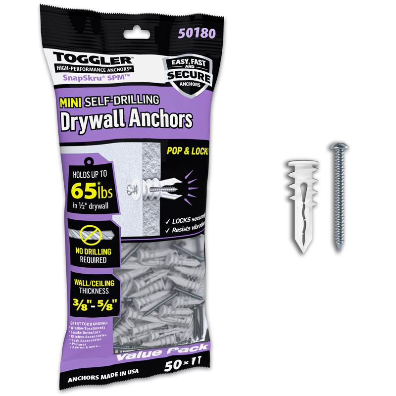 Toggler 7/16 in. D X 1-5/16 in. L Nylon Phillips Head Drywall Anchors 50 each
