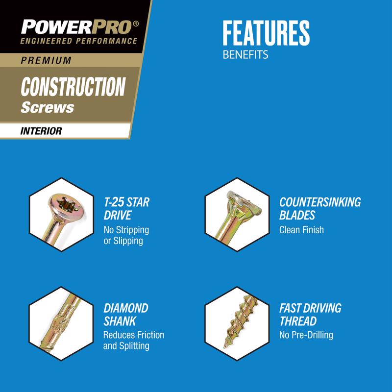Power Pro No. 9 Ga. X 3 in. L Star Flat Head Coarse Construction Screws