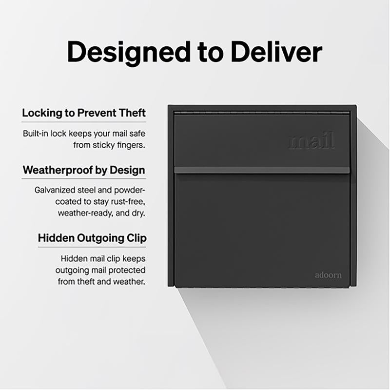 Adoorn Locking Galvanized Steel Wall Mount Black Mailbox