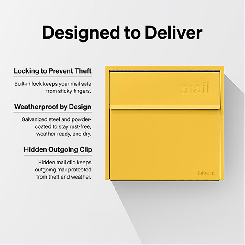 Adoorn Locking Galvanized Steel Wall Mount Yellow Mailbox