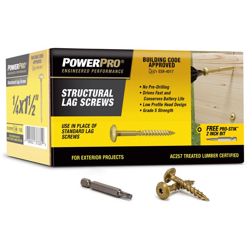 PowerPro 1/4 in. X 1 1/2 in. L Star Carbon Steel Lag Screw 75 pk