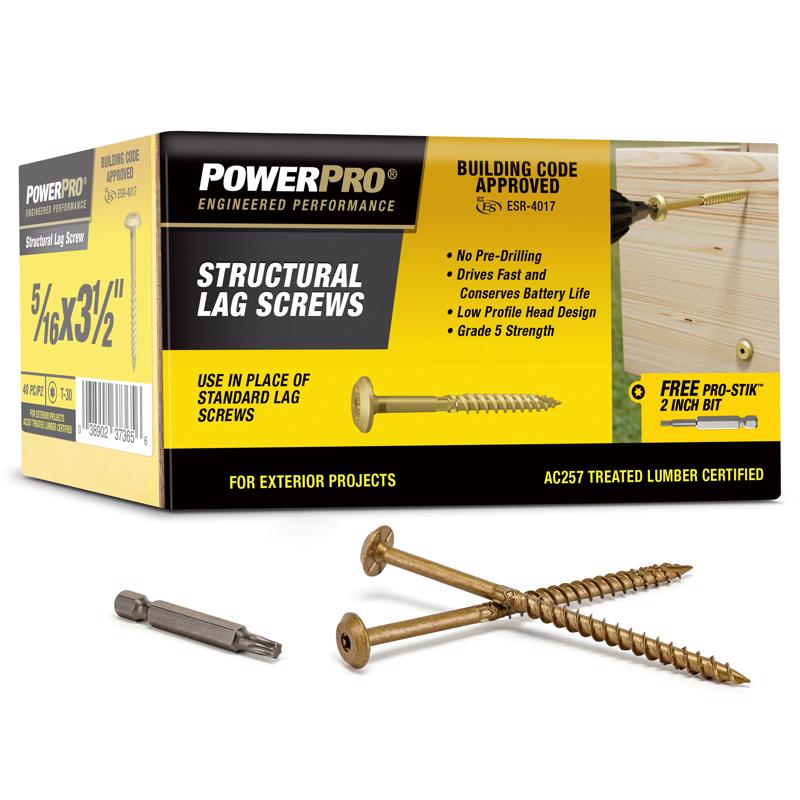 PowerPro 5/16 in. X 3 1/2 in. L Star Carbon Steel Lag Screw 40 pk
