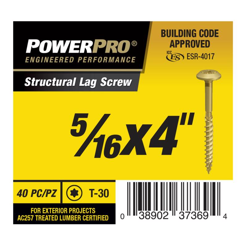 PowerPro 5/16 in. X 4 in. L Star Carbon Steel Lag Screw 40 pk