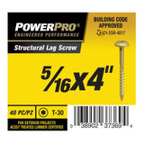 PowerPro 5/16 in. X 4 in. L Star Carbon Steel Lag Screw 40 pk