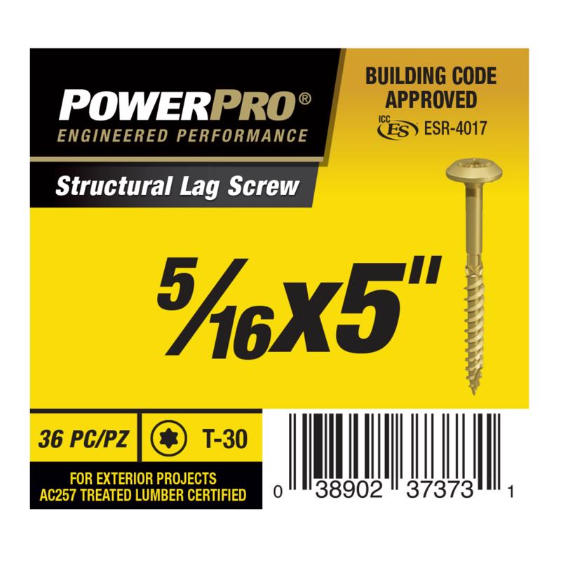 PowerPro 5/16 in. X 5 in. L Star Carbon Steel Lag Screw 36 pk