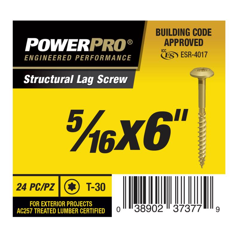 PowerPro 5/16 in. X 6 in. L Star Carbon Steel Lag Screw 24 pk