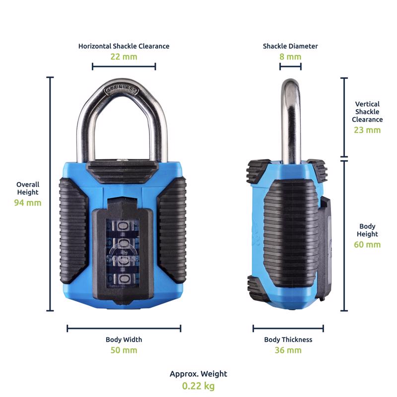Squire 3.7 in. H X 1.96 in. W X 1.4 in. L Die-Cast Metal 4-Dial Combination Marine Padlock