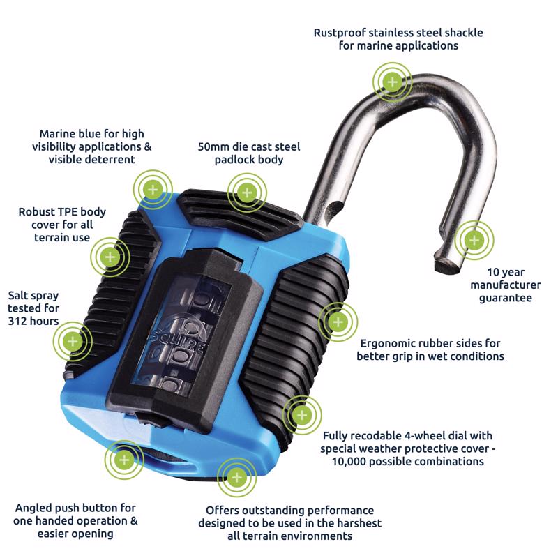 Squire 3.7 in. H X 1.96 in. W X 1.4 in. L Die-Cast Metal 4-Dial Combination Marine Padlock